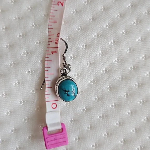 Vintage Turquoise Teardrop Sterling Silver Earrings - Picture 6 of 7